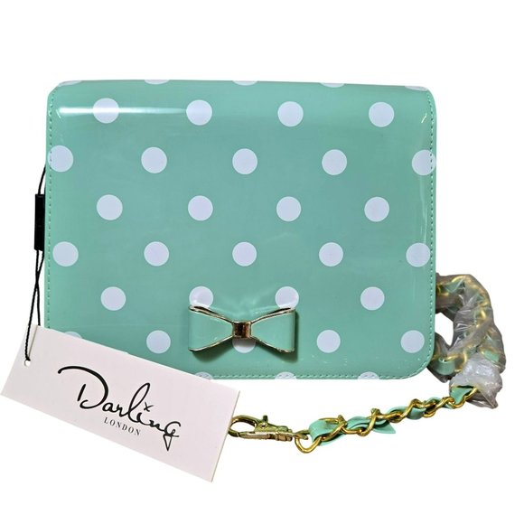 Darling London Handbags - Darling London Matilda Bag Duck Egg Green White Polka Dot Bow Clutch Crossbody